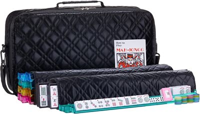 American Mahjong Set  Black - Quilted PU Leather Carrying Bag, Mah Jongg Set