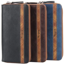 Leather Long Wallets for Men Zip Around Wallet Checkbook Cash Credit Card Holder