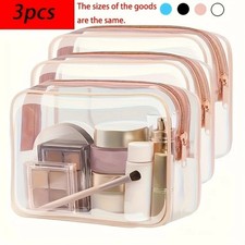 3Pc Transparent PVC Storage Bag Travel Toiletry Bag Cosmetic Toiletry Clear Bag
