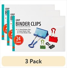  3 pack Grip Binder Clips, Assorted Colors and Sizes, 24 Count