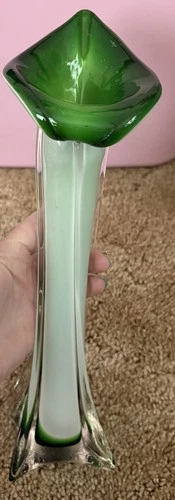 Vintage hand blown Murano-style art glass vase Jack-in-the-Pulpit" design