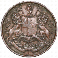1835 British India 1/12 Anna Coin – Copper