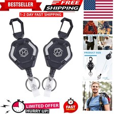 2Pack Heavy Duty Retractable Keychain, Tactical ID Badge Holder Reel Carabiner C