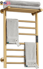 Electric Towel Warmer Gold with Timer 7 Bar Wall Mounted Heated Towel Rack f...