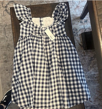 Janie and Jack Girls Navy White Gingham Ruffle Sleeve A-Line Dress Size 6