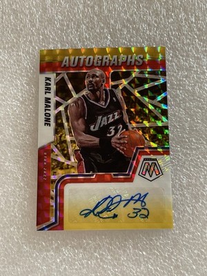 Karl Malone 2021-22 Panini Mosaic Auto Red Gold Prizm Utah Jazz AM-KML