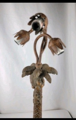 Tiffany Style Table Lamp 3 Arm Tulip Shades Palm Tree Monkey Base. No Shades 