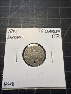 Italy Sardinia 50 Centesimi 1830 Silver Holed