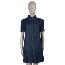 73742 auth GUCCI dark blue cotton 2024 SHORT SLEEVE DENIM SHIRT Dress 42 M