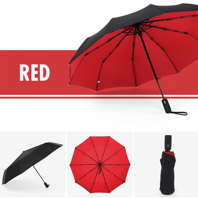Strong Windproof Stick Compact Umbrella for Rain, One-Click Automatic Open and C