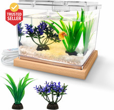 Mini Betta Fish Tank Kit with LED Light Base, Small Fish Bowl for Temporary Spac