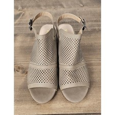 Restricted new sandals womens sz9.5 cutout peep ankle strap stacked heel taupe