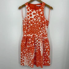 Trina Turk Lenia Print Pique Fit & Flare Dress Women's 4 Orange Floral Print