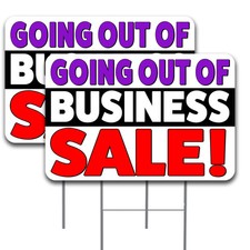 GOING OUT OF BUSINESS SALE 2 Pack Double-Sided Yard Signs 16" x 24" with Metal S