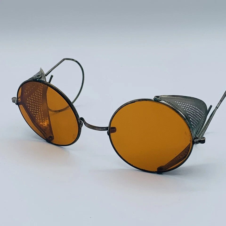 Gafas de aviador antiguas moto avión gafas lentes ámbar años 20 30 Foto 2 de 4