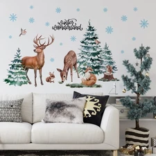 Mfault Winter Christmas Forest Deer Wall Decals Stickers, Xmas Wonderland Pin...