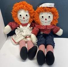 VTG Raggedy Ann Andy Hand Made Plush Cloth Yarn Dolls 24 Pics Minor Flaws