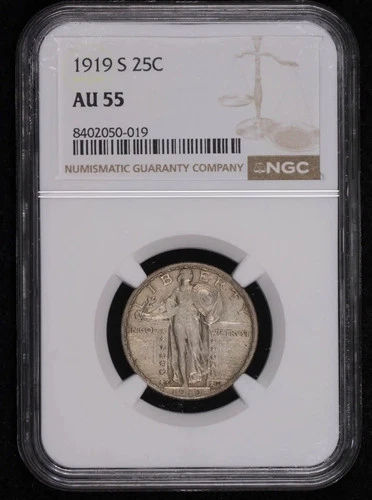 1919 S Quarter Dollars Standing Liberty Quarter NGC AU-55