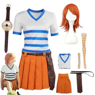 One Piece Live-Action Nami Cosplay Costume Halloween Nami Wig Socks Compass Prop
