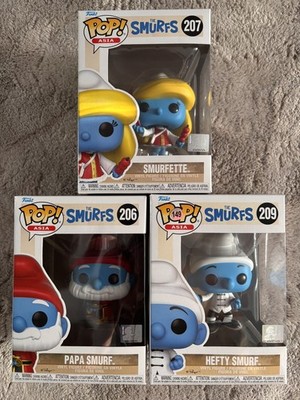 Funko Pop! Asien Schlümpfe 3 Stück - Schlumpfine 207, Papa Schlumpf 206, kräftiger Schlumpf 209