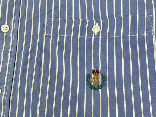 Chaps Ralph Lauren Shirt Mens Large Blue White Striped Crest Oxford Button Up - Picture 3 of 14