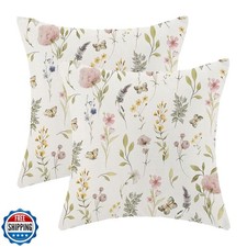 Spring Pillow Covers 16x16 Inch Set of 2, Sage Green Pink Wild Fl
