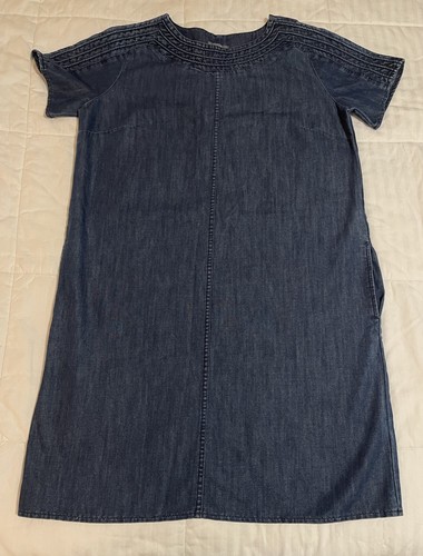 Martha Stewart Women’s Small Dark Wash Denim Short Sleeve Dress Pockets EUC