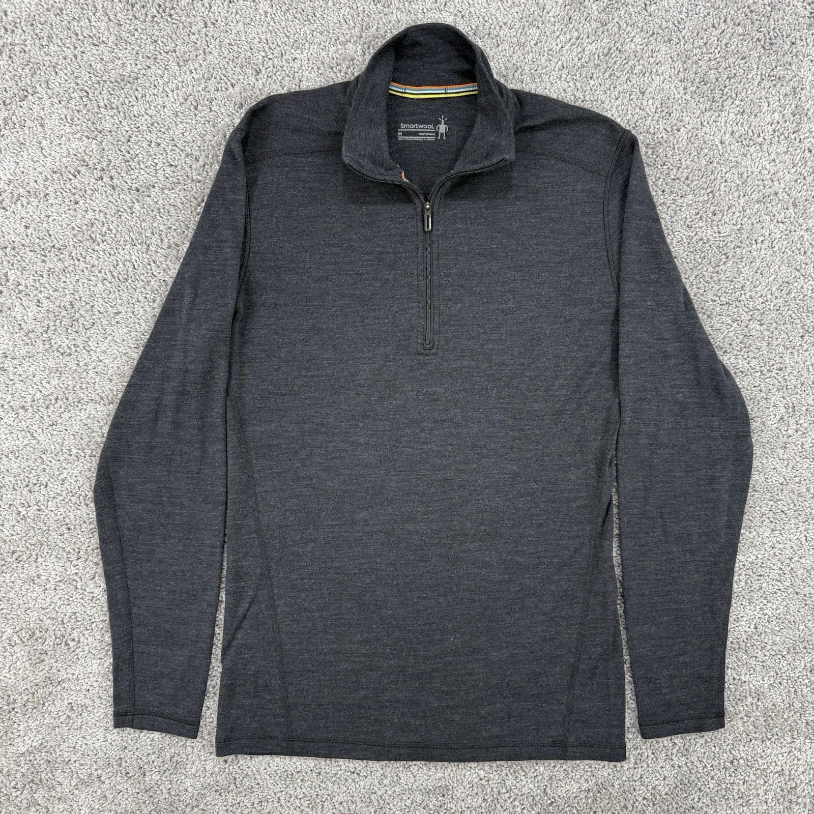 Smartwool Base Layer Mens M Charcoal Heather Classic Thermal Merino Wool 1/4 Zip