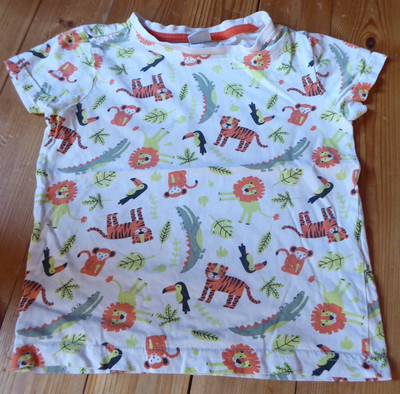 Kiki&Koko T-Shirt Jungen Gr. 104 weiß Zoo-Tiere Löwe Tiger Affe Krokodil kurzarm