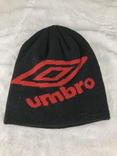 Umbro Hat Beanie One Size Black Red Knit Winter OSFA Soccer Logo Football Mens