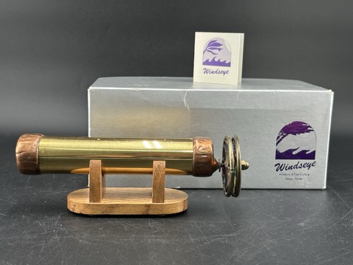 Vintage RARE Copper Brass Windseye Kaleidoscope With Stand And Box 7.5” Long
