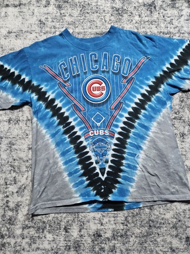 Chicago Cubs Majestic Shirt SZ Large Blue AOP Liquid Blue Style Tie Dye Crew