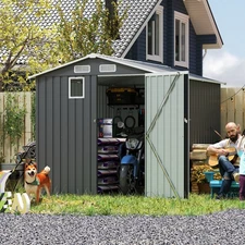 6'x8' Storage Shed Outdoor Metal Tool Shed with Lockable Doors for Patio,Lawn
