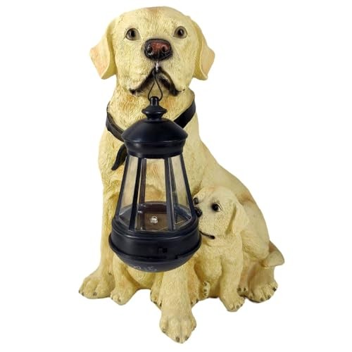 Labrador Retriever - Lampada solare a LED con cucciolo, 29 x 20 cm, con batteria