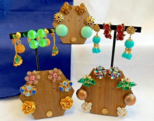 Vtg Clip-On Earring Lot Weiss Lisner Enamel Faux Gems Rhinestone Costume Jewelry