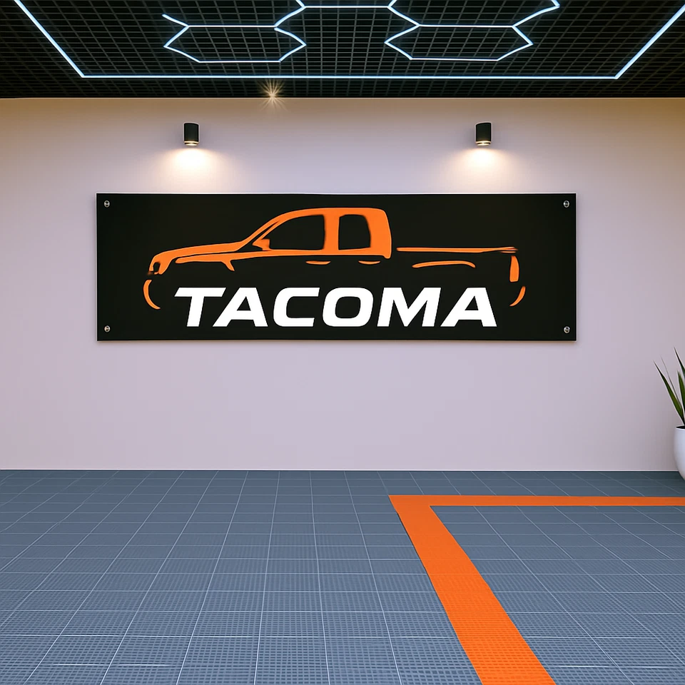 Bandera Tacoma 71x24" - Decoración de pared de cueva de garaje o hombre para ventiladores de camiones Foto 4 de 4