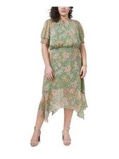 VINCE CAMUTO Womens Green Cuffs Handkerchief Hem Midi Dress Plus 14W
