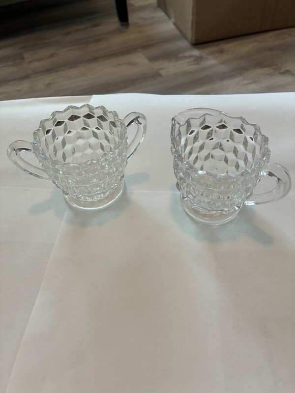 Vtg Fostoria Mini Clear Cubist Creamer and Sugar 2”