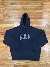 Gap Pullover Hoodie Men L Navy Blue Embroidered Spell Out