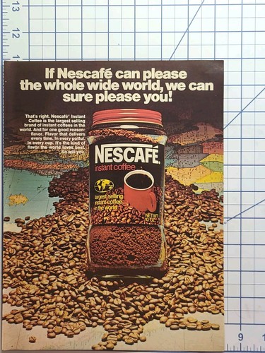 Nescafe Instant Coffee World Map Roasted Beans Vintage Print Ad 1975 - Picture 2 of 4
