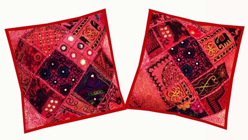 16"-2 HAND CRAFTED BANJARA TRIBAL FOLK MIRROR THROW FLOOR CUSHION PILLOWS COVERS - Picture 4 of 14