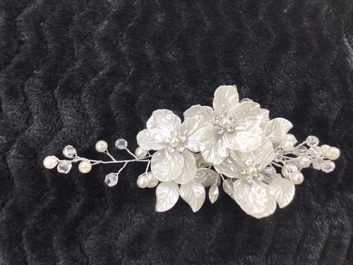 Wedding Hair Clip - Silver Wire Crystals elegant Flowery Women Bridal Pearl - Picture 6 of 12