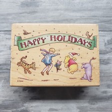 Winnie Pooh Happy Holidays Stamp Wooden Christopher Robin Piglet Disney