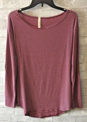  My Beloved Red Stripped Pullover Tunic Top Size Medium Shirt Elbow Patches 