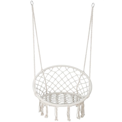Hammock Chair Swing Beige Hanging Cotton Rope Macrame Outdoor Home Garden - Picture 9 of 12