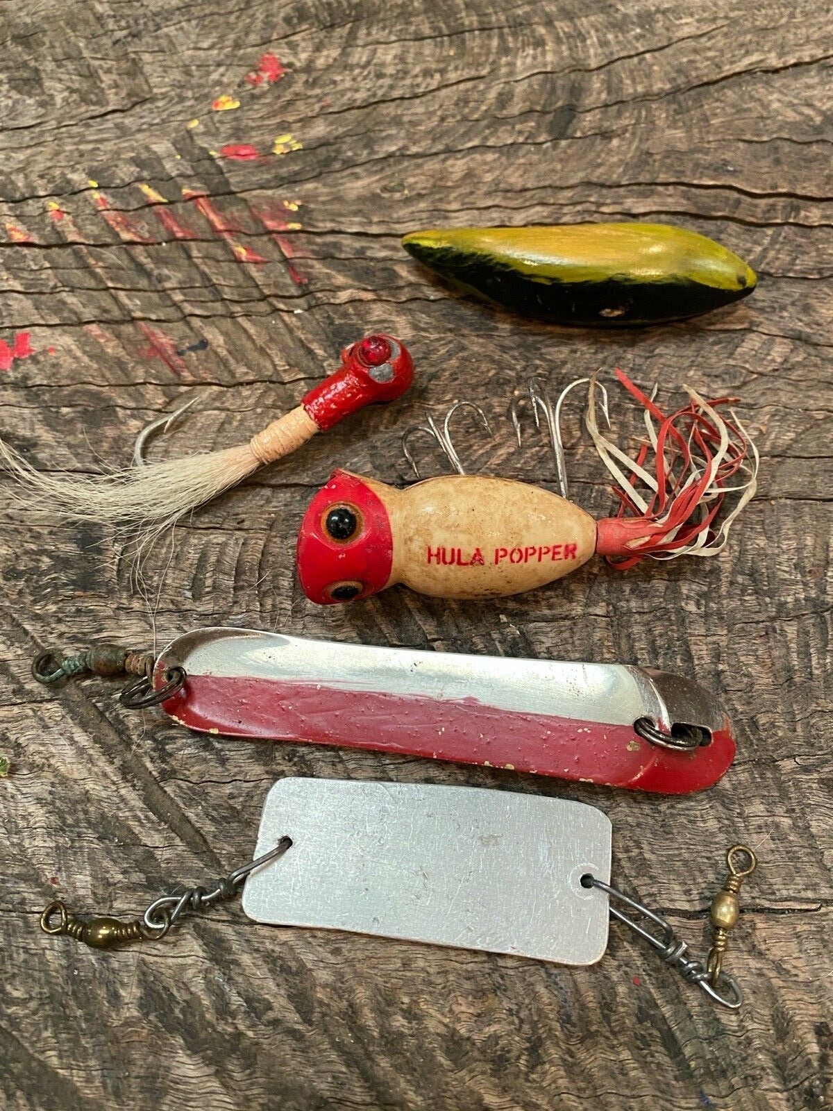 LOT OF 7 VINTAGE Fish Lures ARBOGAST HULA POPPER LURES Slim Jim Two Way
