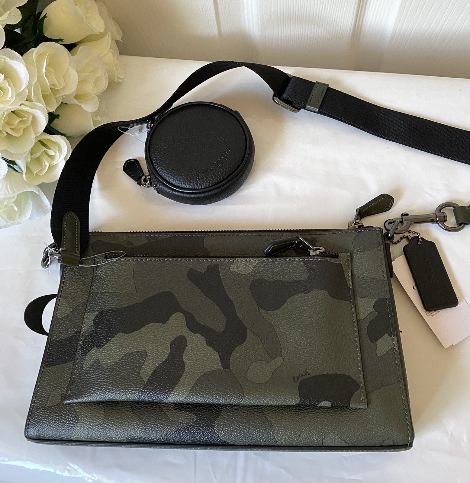 Coach C9972 Holden Crossbody w Camo Print Canvas & Leather Dark Olive