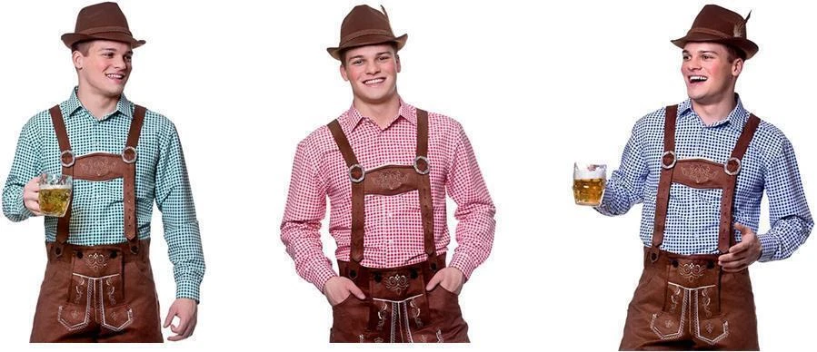 Mens Blue, Red or Green Oktoberfest Shirts Bavarian Beer Guy Adult Fancy Dress - Image 2 of 4