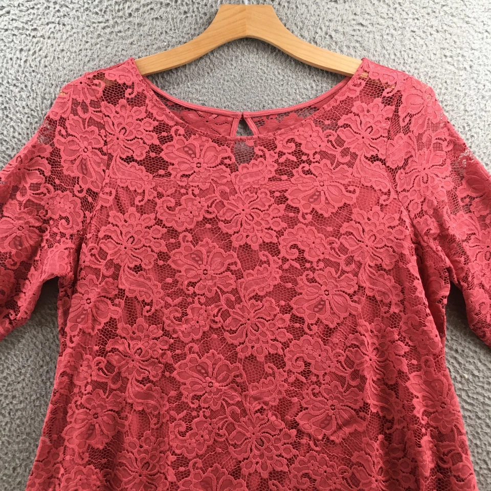 Lane Bryant Trapeze Swing Dress Womens 18/20 Pink Lace Overlay 3/4 Sleeves - Image 2 of 4