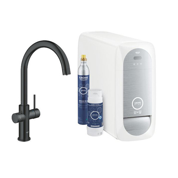Grohe Blue Home Rubinetto Nero Opaco Bocca a C con filtro e frigo gasatore | 314